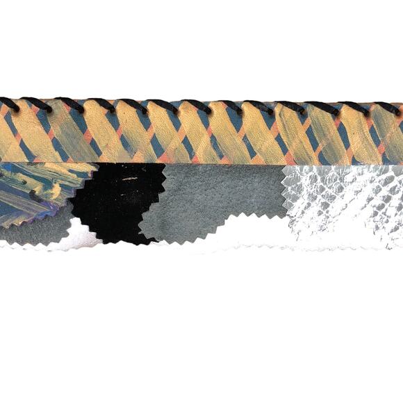 Karinne Womens Size S Belt Handcrafted Art to Wear Leather Metallic Abstract VTG main image 8